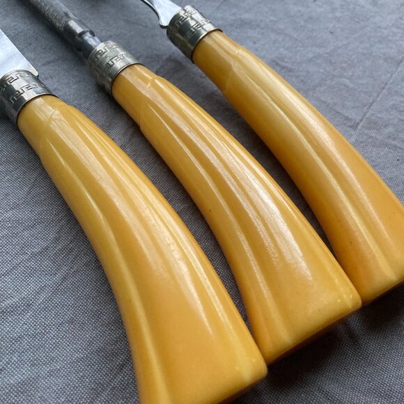 Vintage Sheffield Carving Set, 3pc BAKELITE Handles, Westall Richardson, England - Picture 4 of 8